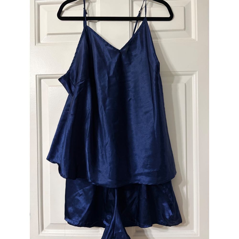 Cinema Etoile | Satin Cami and Shorts Pajama Set | 2X || Navy Blue|